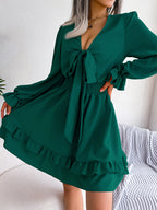 Robe fluide décontractée à volants avec ceinture à nouer pour femme