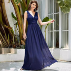 Robe de soirée longue trapèze grande taille à col en V profond pour demoiselle d'honneur