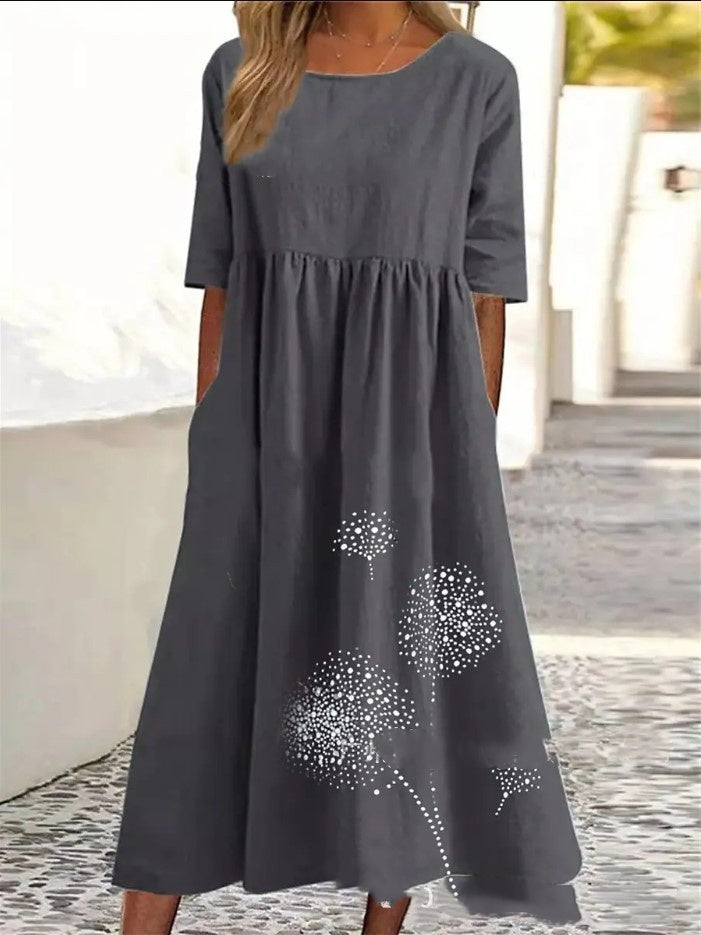 Robe décontractée ample imprimée à col rond et manches courtes grande taille