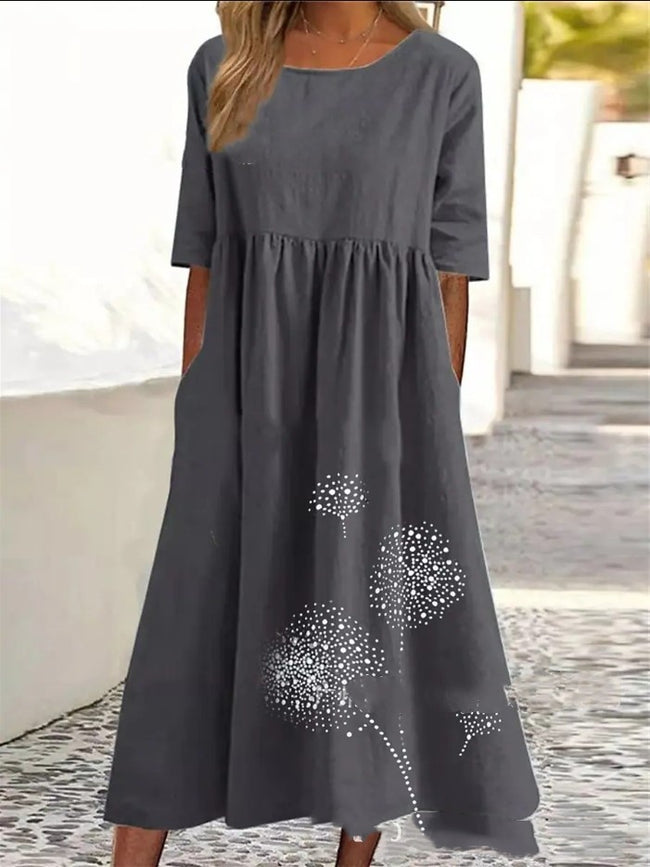 Robe décontractée ample imprimée à col rond et manches courtes grande taille Main Image