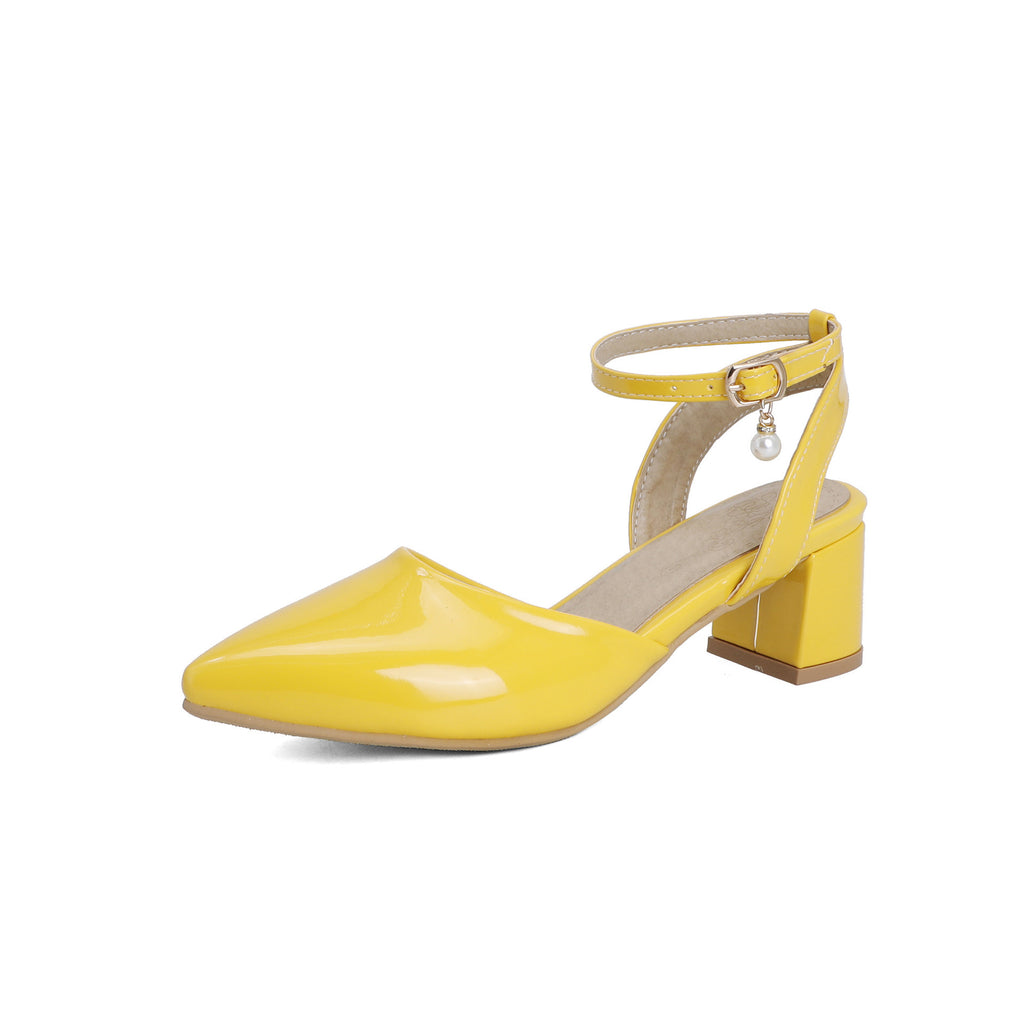 Nouvelles Sandales Femme à Talon Épais Couleur Bonbon avec Boucle et Bout Pointu