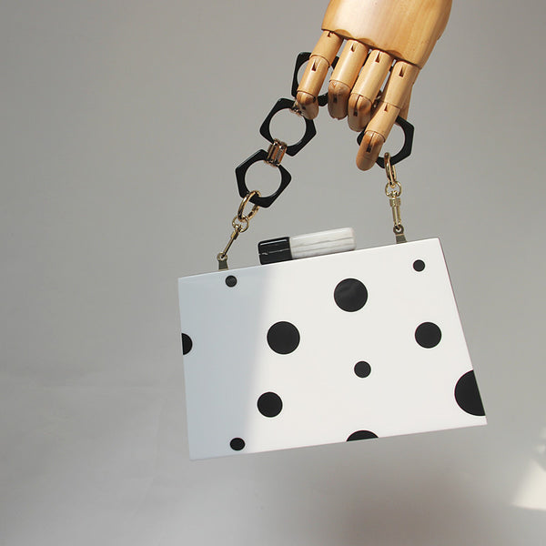 Sac de soirée Sac de mariage Pochette à pois noirs et blancs Nouvelle mode européenne et américaine