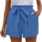 Short décontracté à taille élastique de couleur unie pour femme, taille haute, coupe ample, jambe large et simple