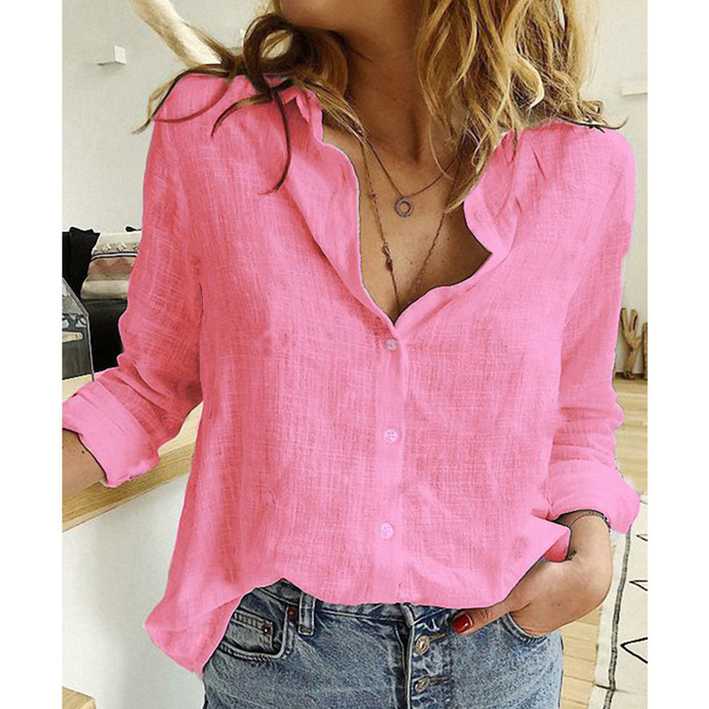 Chemisier à manches longues pour femmes avec cardigan à revers et boutons lâches