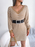 Robe en maille rayée à lacets pour femme