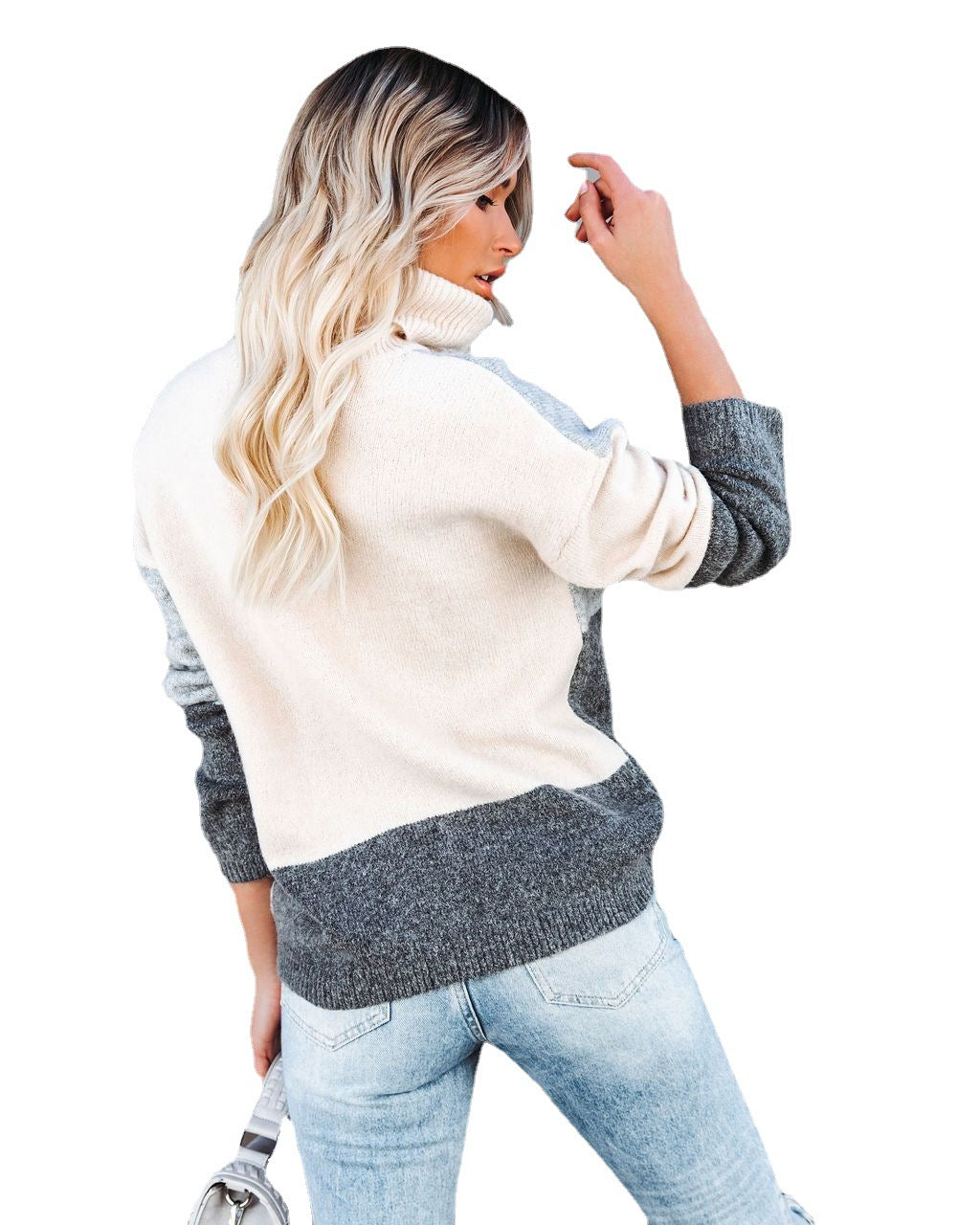 Nouveau Pull Col Montant Assorti Pull Ample Grande Taille pour Femme