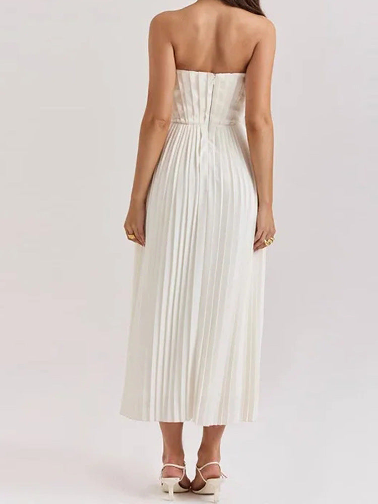 Robe plissée élégante sans manches à col en V