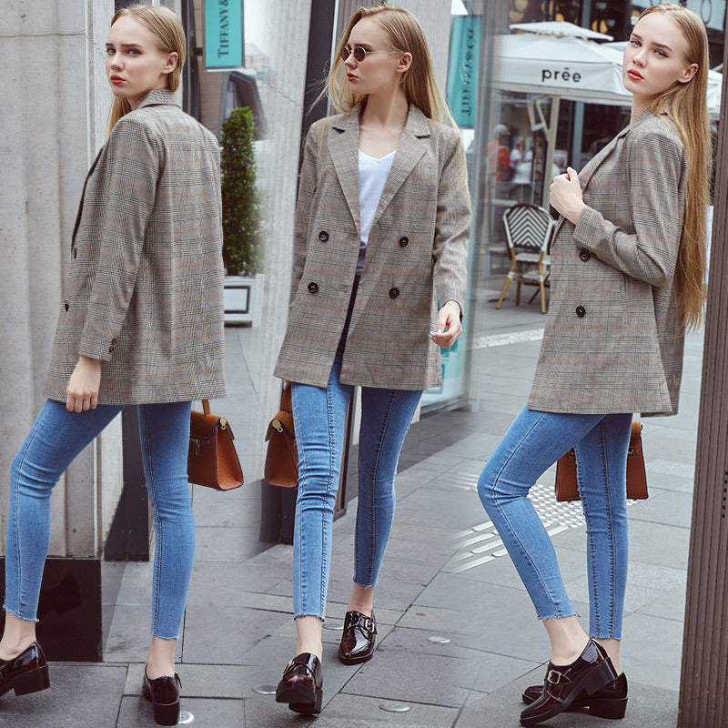 Blazer à carreaux femme version coréenne