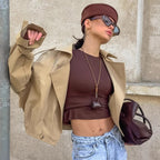 Manteau double boutonnage à col et kaki pour femme