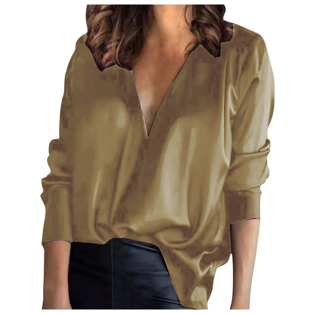 Chemise en satin à manches longues pour femmes, style tempérament, idéale pour le trajet quotidien