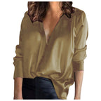 Chemise en satin à manches longues pour femmes, style tempérament, idéale pour le trajet quotidien