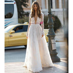 Robe de soirée longue en dentelle à manches longues pour femme