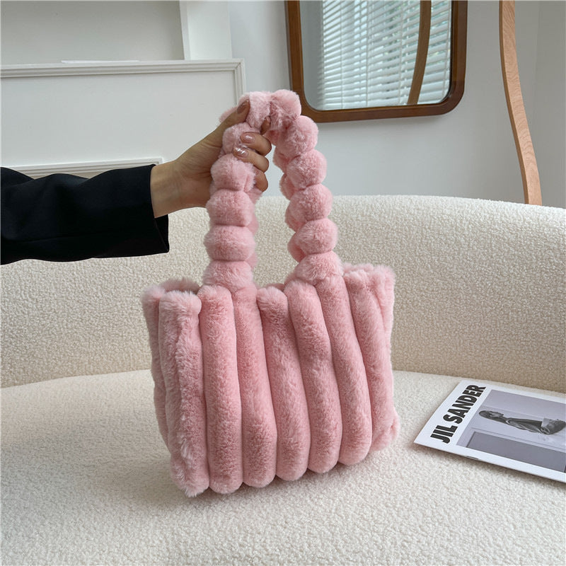 Nouveau Sac à Main en Peluche Portable Grande Capacité à Bandoulière Unique pour Femmes