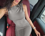 Robe longue à ruban asymétrique Ins, robe sans manches moulante pour soirée et club pour femmes