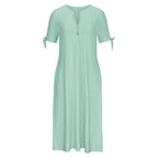 Robe longue d'été en broderie anglaise à col en V pour femme, manches courtes, coupe ample évasée pour la plage