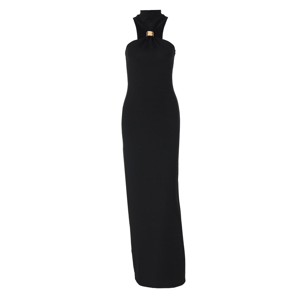Robe Femme Moulante Sans Manches Col Montant et Fente