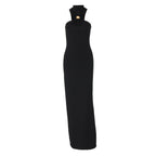 Robe Femme Moulante Sans Manches Col Montant et Fente