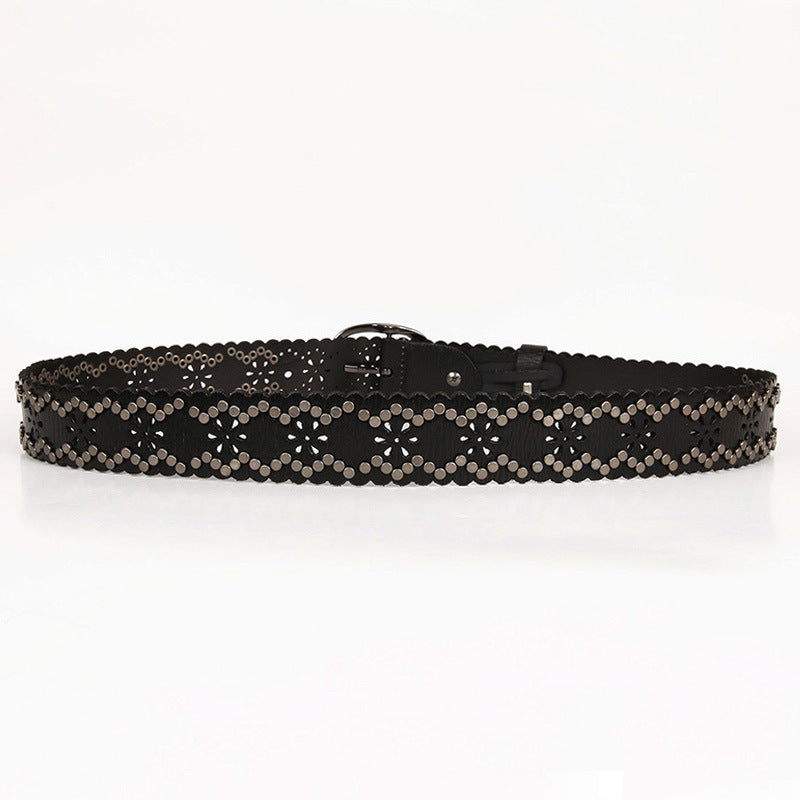 Ceinture en cuir cloutée, en peau de vache première couche, pour femme