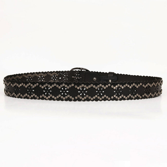 Ceinture en cuir cloutée, en peau de vache première couche, pour femme Main Image
