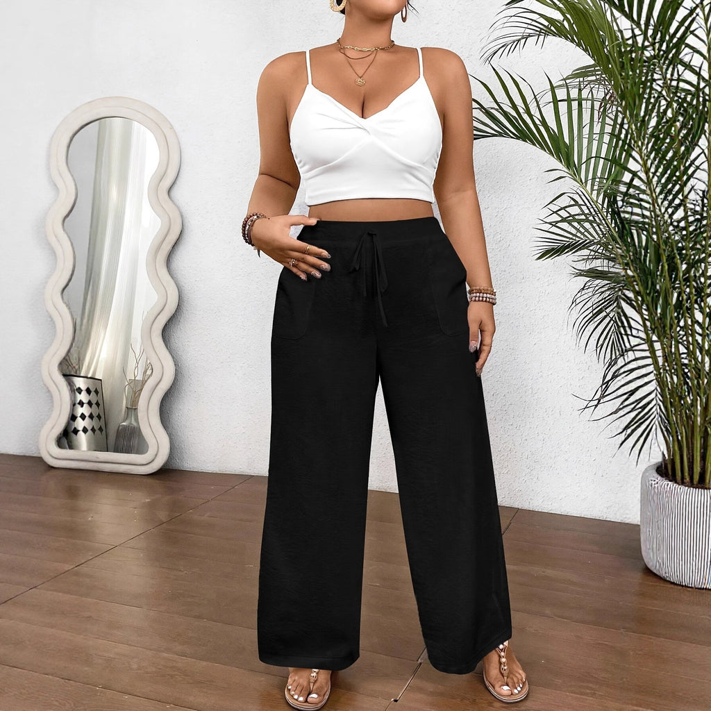 Pantalon ample à jambe large et taille coulissée pour femme
