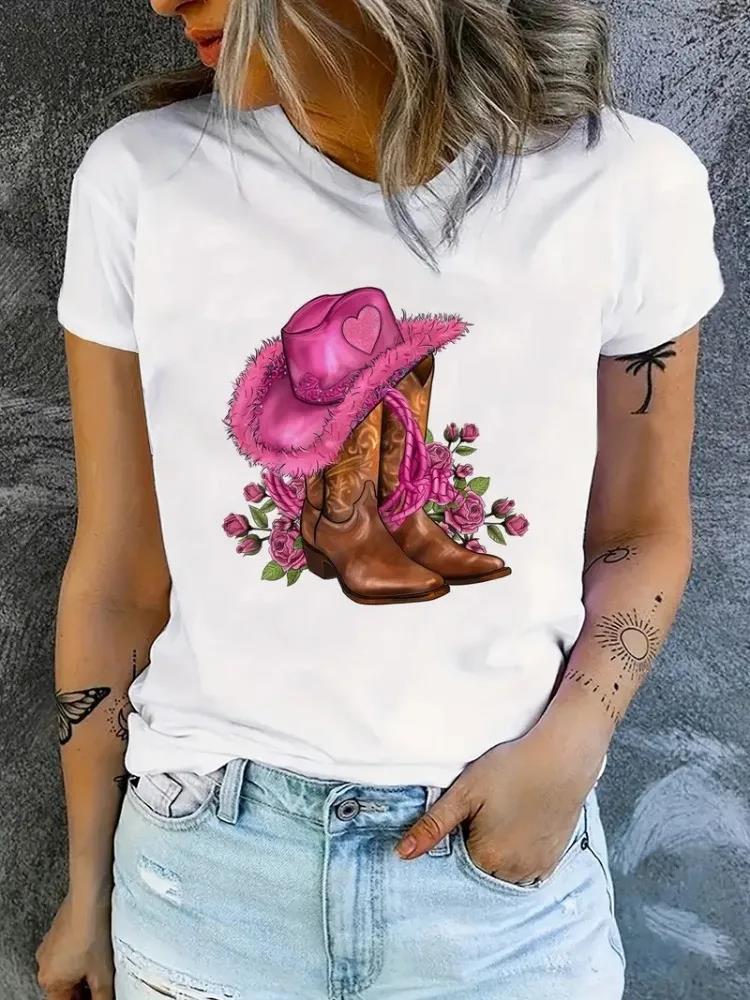 T-shirts Femme Imprimé Floral Cowgirl T-shirt d'été Femme Rive