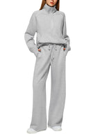Ensemble de survêtement deux pièces pantalon et sweat-shirt zippé à manches longues de couleur unie