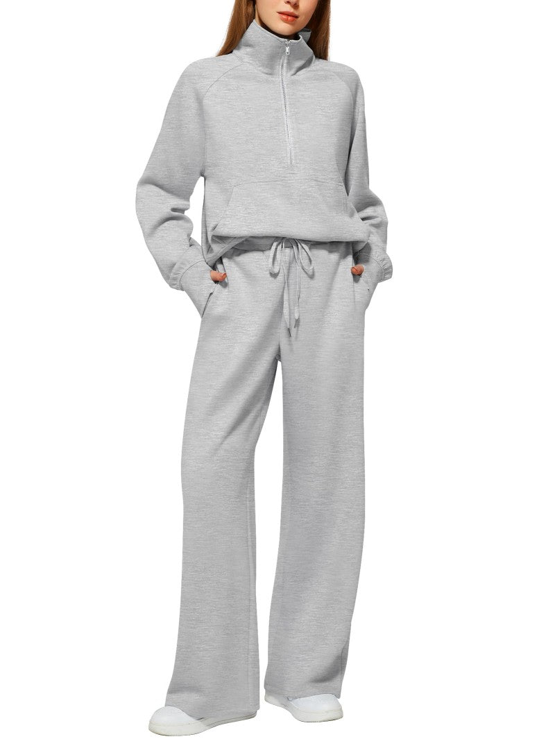 Ensemble de survêtement deux pièces pantalon et sweat-shirt zippé à manches longues de couleur unie