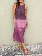 Robe en Tencel sans manches à col rond et à couleur assortie pour l'été