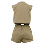 Ensemble Coordonné Blazer sans Manches Oversize & Short Kaki