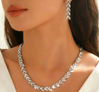 Parure Collier et Bracelet Femme avec Feuilles en Verre et Strass Élégants, Bijoux de Luxe à la Mode