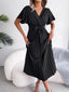 Femmes Robe longue plissée fluide élégante col V croisé