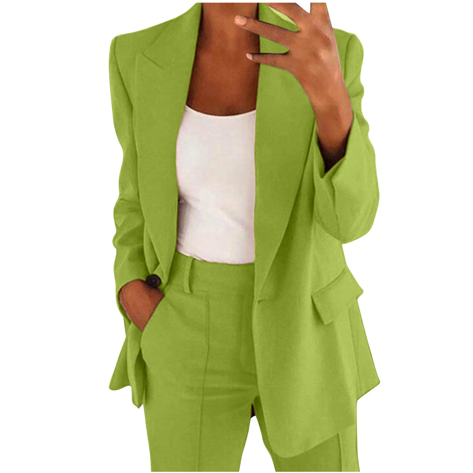 Ensemble 2 pièces décontracté blazer à revers boutonné et pantalon droit pour le bureau, les trajets quotidiens et les affaires