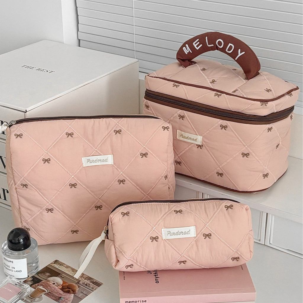 Trousse de maquillage grande capacité à nœud papillon