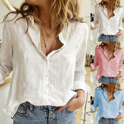 Chemisier à manches longues pour femmes avec cardigan à revers et boutons lâches