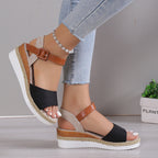 New Style Ankle-Strap Jute-Soled Lightweight Casual Fishmouth Wedge Sandals For Women