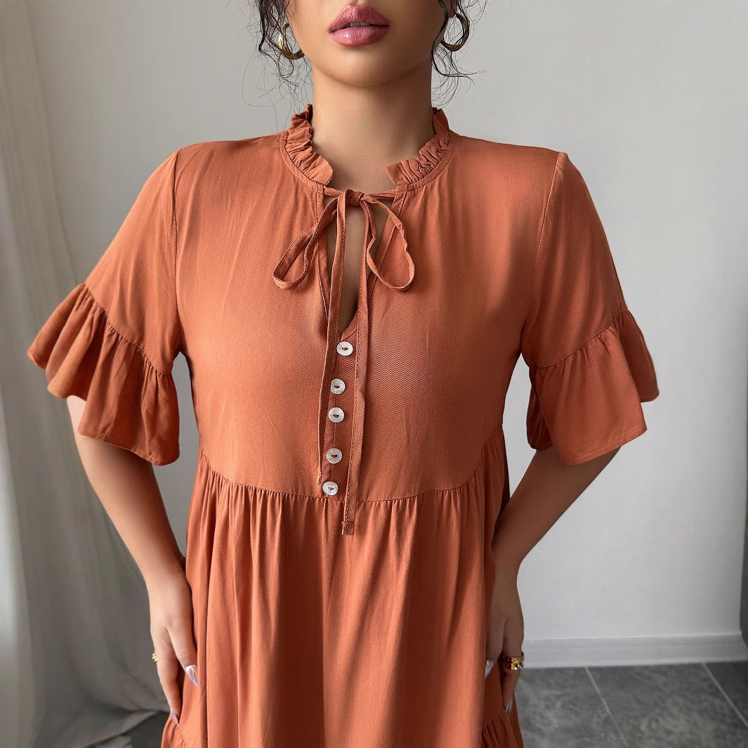 Robe Femme Unie Simple Élégante à Lacets