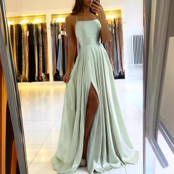 Robe à bretelles dos nu style européen et américain Amazon, robe moulante, robe de soirée fendue.