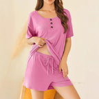 Ensemble deux-pièces décontracté et polyvalent pour femme - T-shirt à manches courtes et short de couleur unie