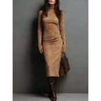Robe longue à col roulé et manches longues, moulante, sexy, pour femme