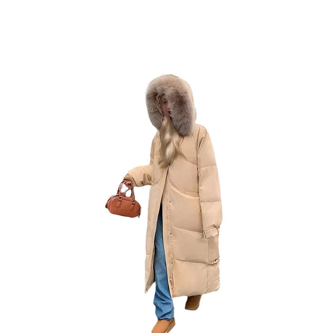 Doudoune matelassée en coton pour femme, mi-longue, grand col en fourrure Main Image