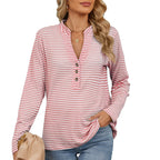 Chemisier Femme Col V Boutons Rayé Ample Manches Longues