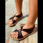 Sandales décontractées à imprimé léopard Sandales plates croisées pour femme