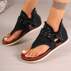 Sandales tongs en jean avec fermeture éclair arrière, chaussures plates d'été rétro de plage pour femmes