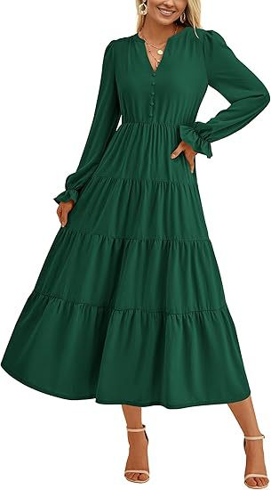 Robe longue fluide à volants superposés pour l'automne