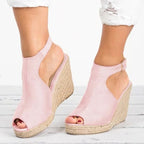Sandales compensées femme peep toe spartiates à plateforme talons hauts