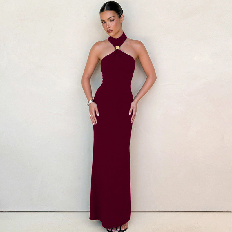 Robe Femme Moulante Sans Manches Col Montant et Fente