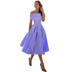 Robe de Soirée Formelle en Satin pour Femme sans Bretelles, Coupe Décontractée, Longueur Thé, Épaules Dénudées, avec Poches