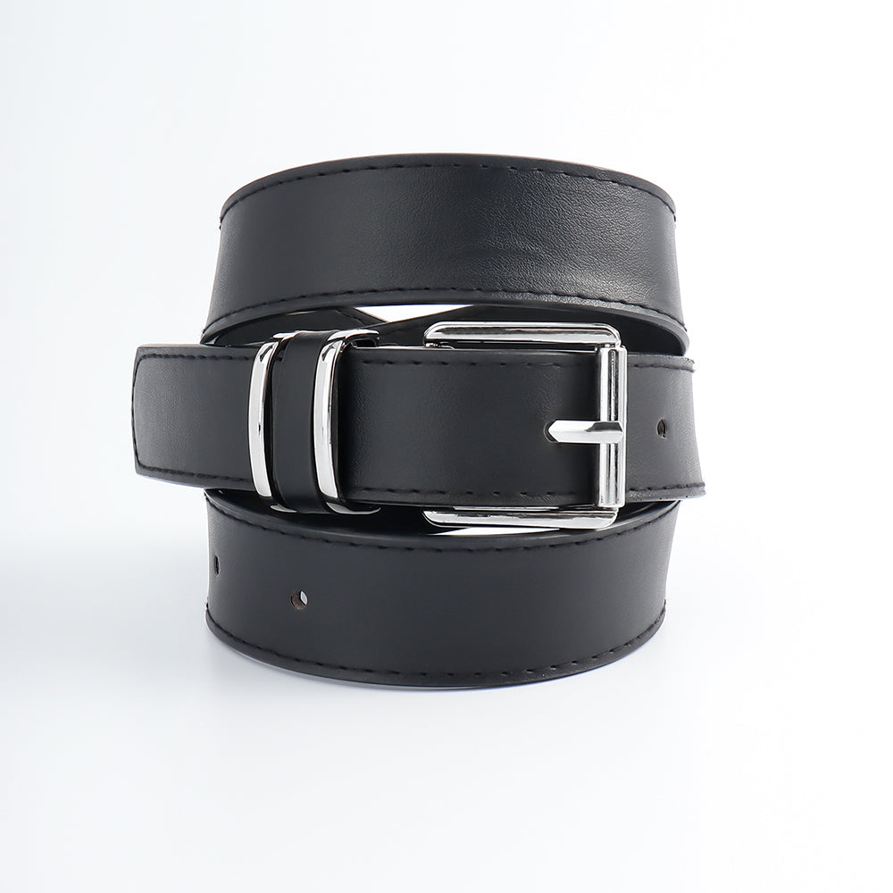 Ceintures Homme et Femme Style Simple Décontracté Rétro Boucle Carrée Argentée Métal Tête de Bouton Mode Assortie