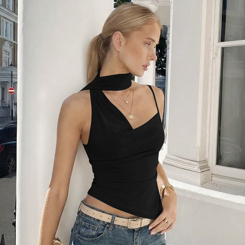 Haut bustier licou fluide uni à une épaule, style allure, pour femme