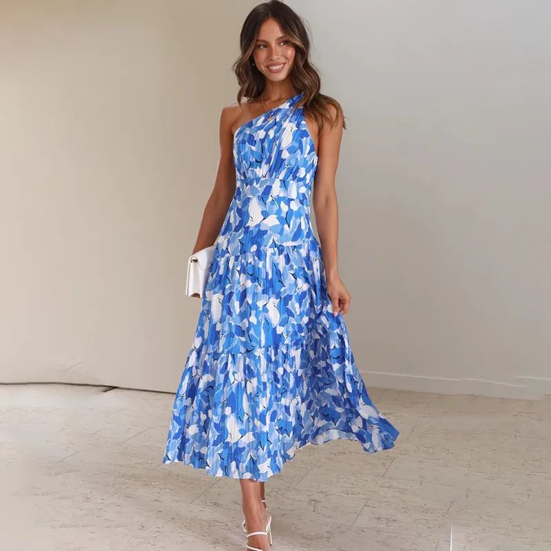 Robe d'été dos nu imprimée à épaules dénudées